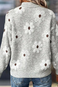 Willluxe® Floral Pattern Half Zip High Neck Sweater
