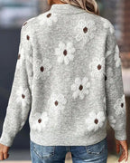 Willluxe® Floral Pattern Half Zip High Neck Sweater