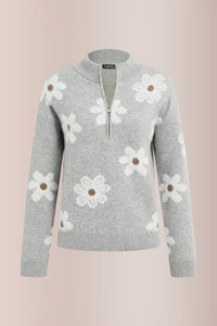 Willluxe® Floral Pattern Half Zip High Neck Sweater