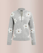 Willluxe® Floral Pattern Half Zip High Neck Sweater