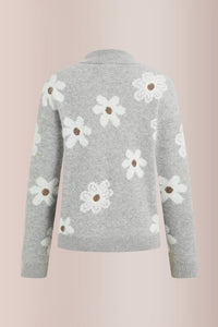 Willluxe® Floral Pattern Half Zip High Neck Sweater