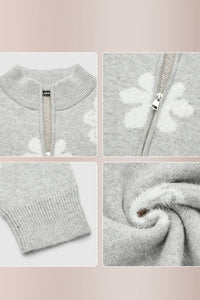 Willluxe® Floral Pattern Half Zip High Neck Sweater