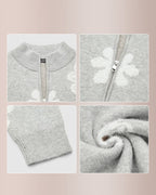 Willluxe® Floral Pattern Half Zip High Neck Sweater