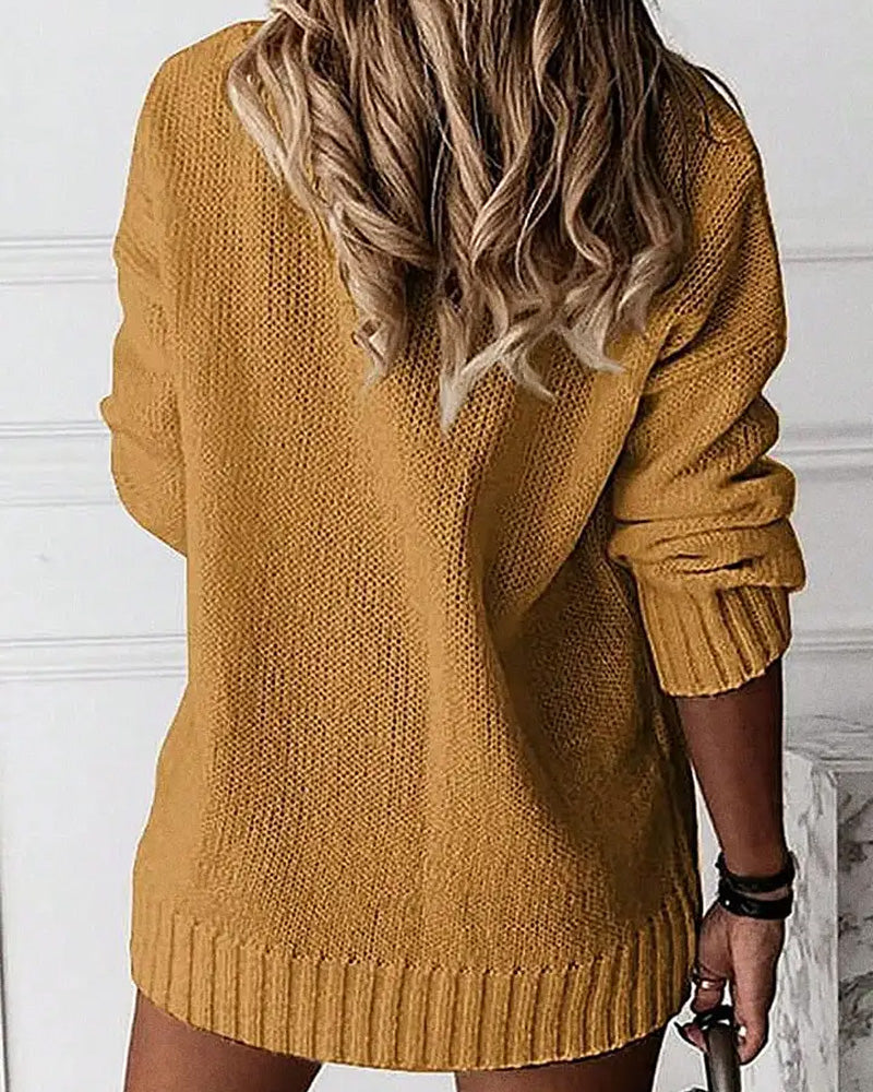 Willluxe® Solid Ribbed V Neck Long Sleeve Sweater