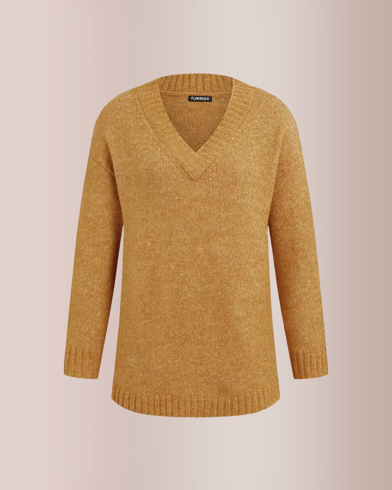 Willluxe® Solid Ribbed V Neck Long Sleeve Sweater