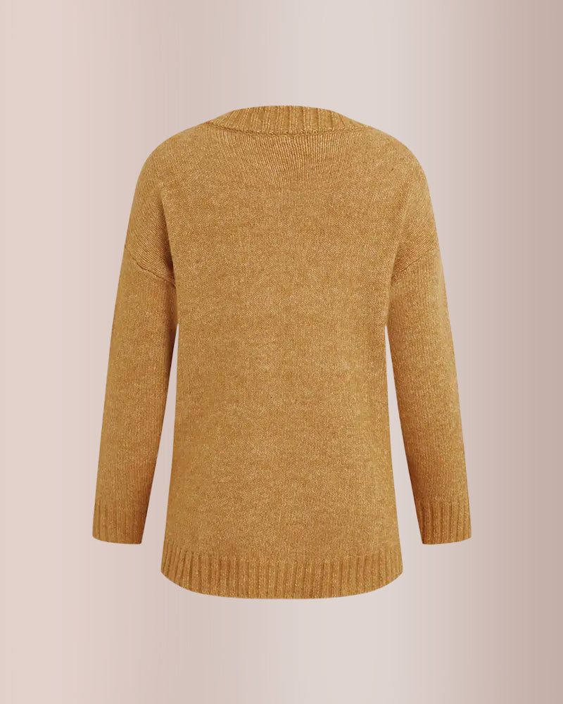 Willluxe® Solid Ribbed V Neck Long Sleeve Sweater