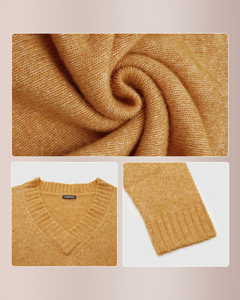 Willluxe® Solid Ribbed V Neck Long Sleeve Sweater