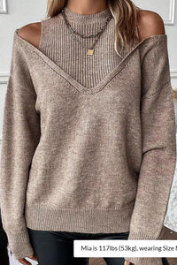 Willluxe® Solid Ribbed Cold Shoulder 2-In-1 Sweater