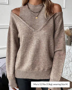 Willluxe® Solid Ribbed Cold Shoulder 2-In-1 Sweater