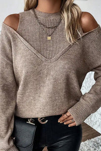 Willluxe® Solid Ribbed Cold Shoulder 2-In-1 Sweater
