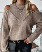Willluxe® Solid Ribbed Cold Shoulder 2-In-1 Sweater