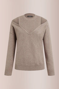 Willluxe® Solid Ribbed Cold Shoulder 2-In-1 Sweater