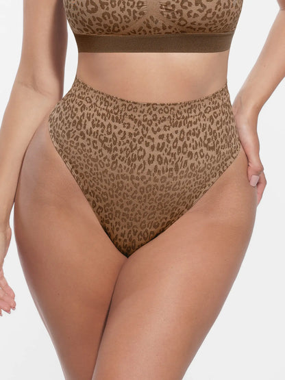 Willluxe Mid-Waisted Thong Tummy Control Leopard Panties