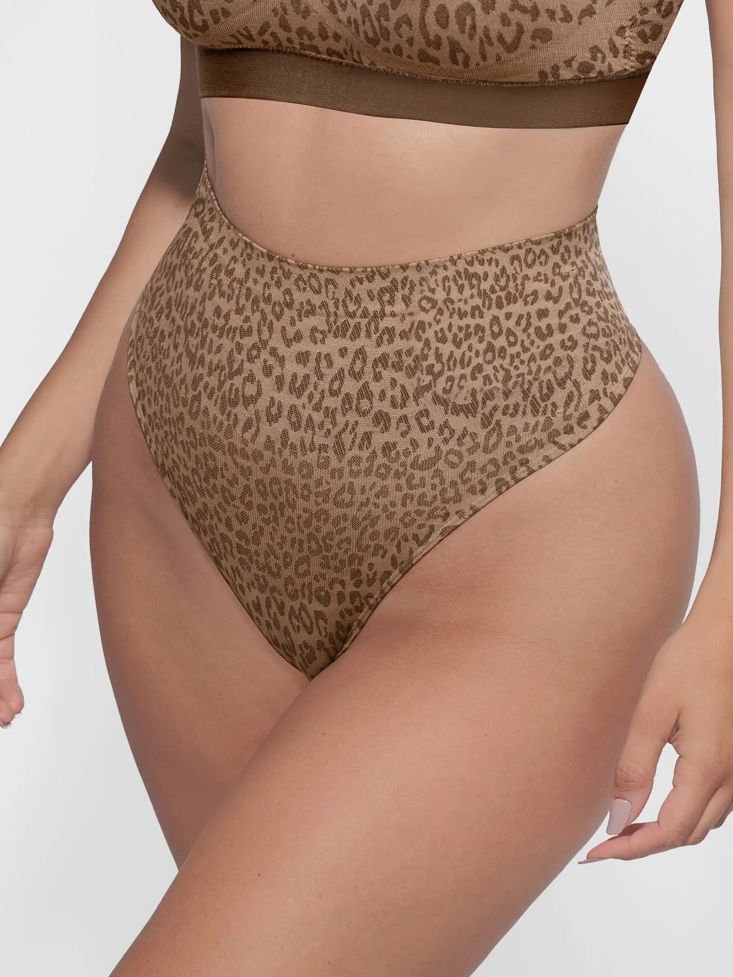 Willluxe Mid-Waisted Thong Tummy Control Leopard Panties