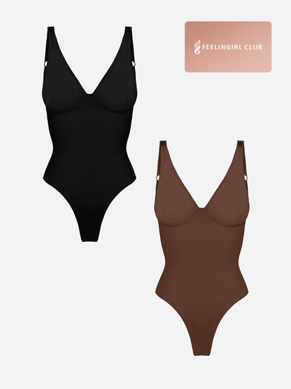 Willluxe 2-Pack Deep V Neck Tummy Control Shapewear Bodysuit Bundle