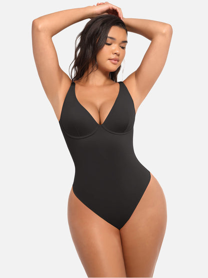 Willluxe 2-Pack Deep V Neck Tummy Control Shapewear Bodysuit Bundle