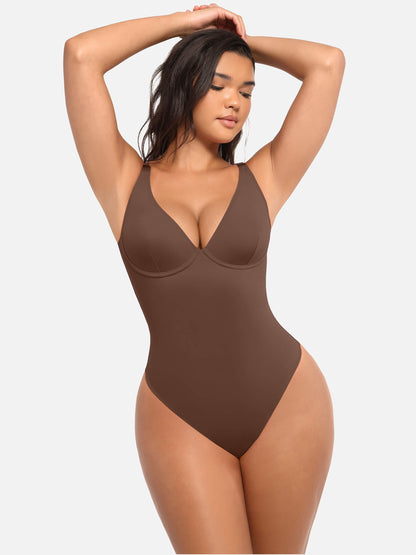 Willluxe 2-Pack Deep V Neck Tummy Control Shapewear Bodysuit Bundle