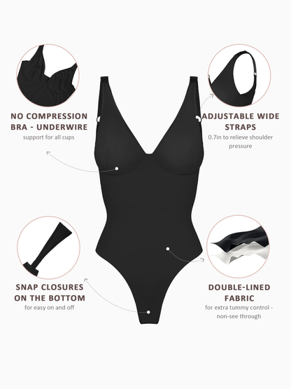 Willluxe 2-Pack Deep V Neck Tummy Control Shapewear Bodysuit Bundle