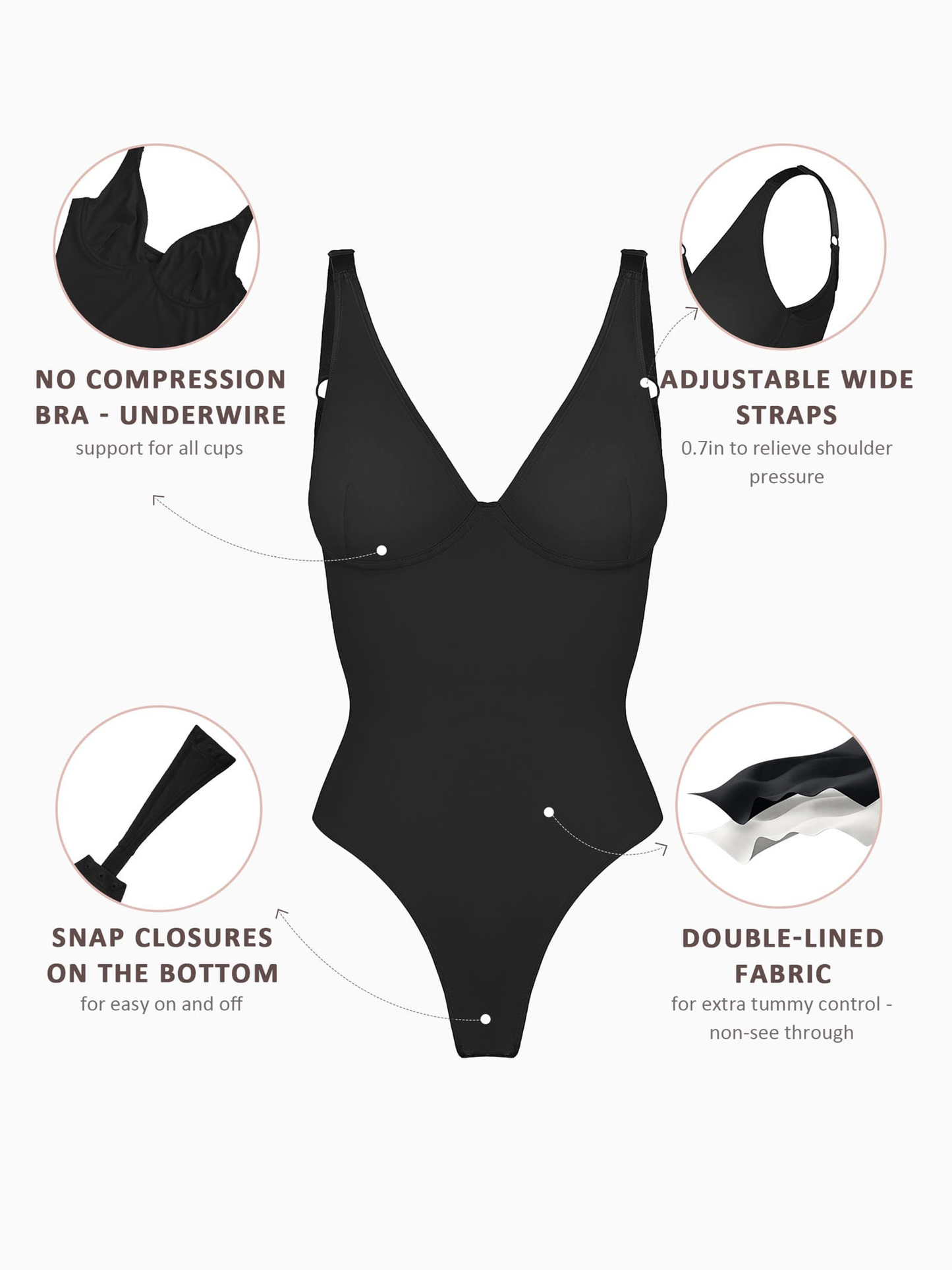 Willluxe 2-Pack Deep V Neck Tummy Control Shapewear Bodysuit Bundle