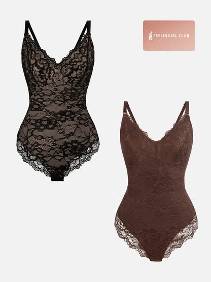 Willluxe 2-Pack Lace V Neck Full Bodysuit Bundle