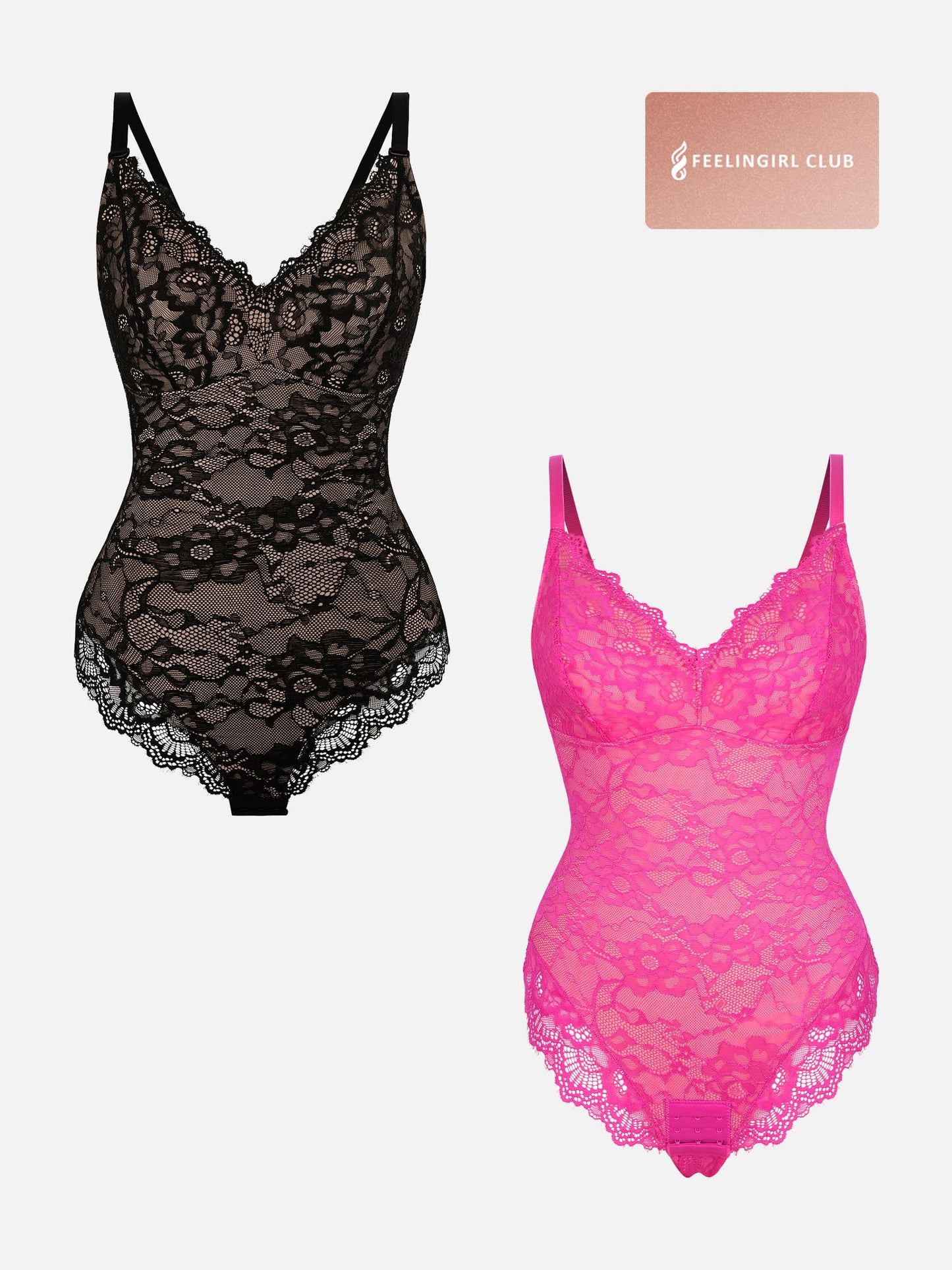 Willluxe 2-Pack Lace V Neck Full Bodysuit Bundle