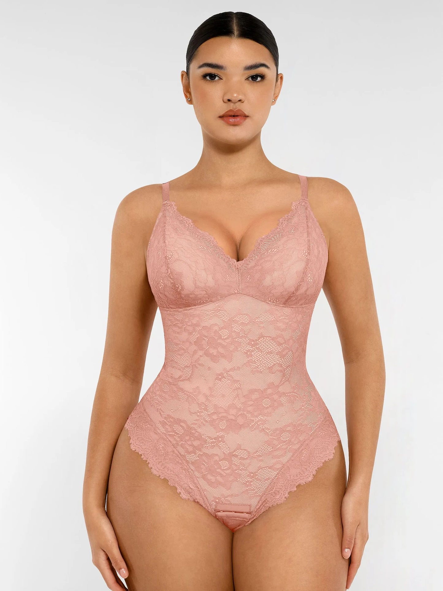 Willluxe Lace V Neck Full Thong Bodysuit