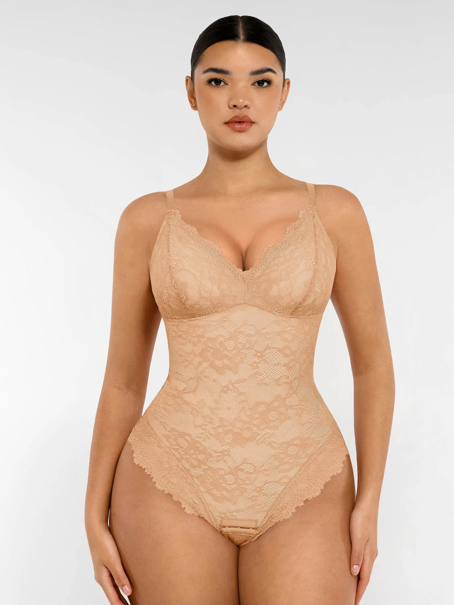 Willluxe Lace V Neck Full Thong Bodysuit
