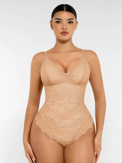 Willluxe Lace V Neck Full Thong Bodysuit
