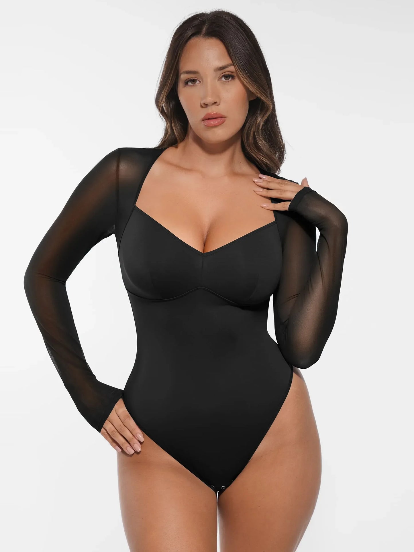 Willluxe Mesh Panel V-Neck Bodysuit