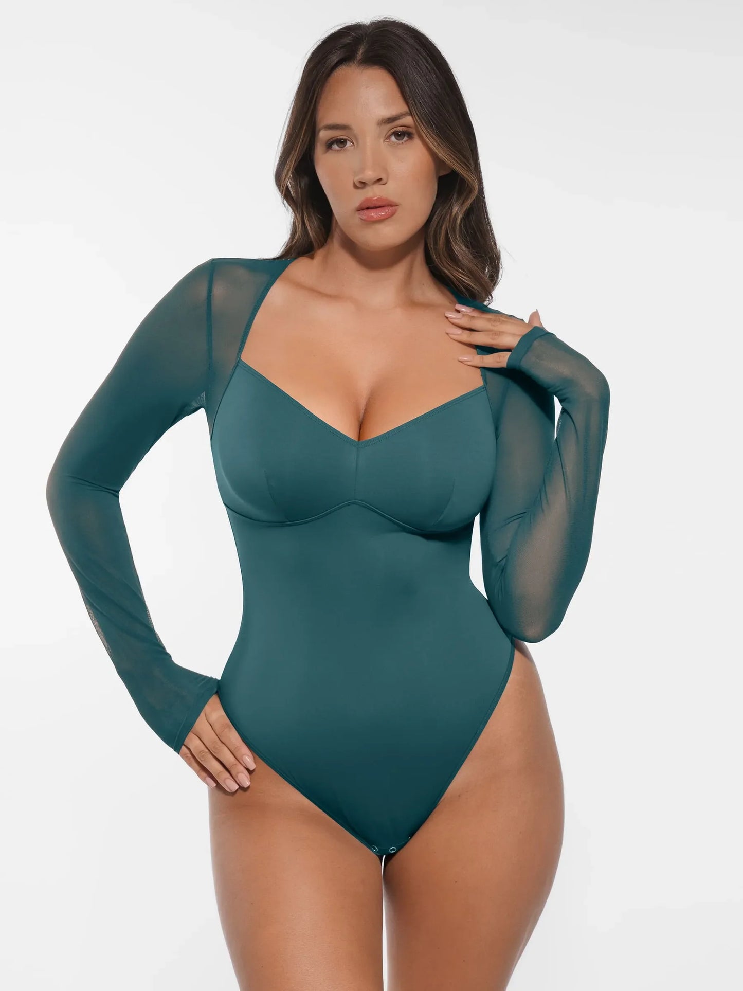 Willluxe Mesh Panel V-Neck Bodysuit