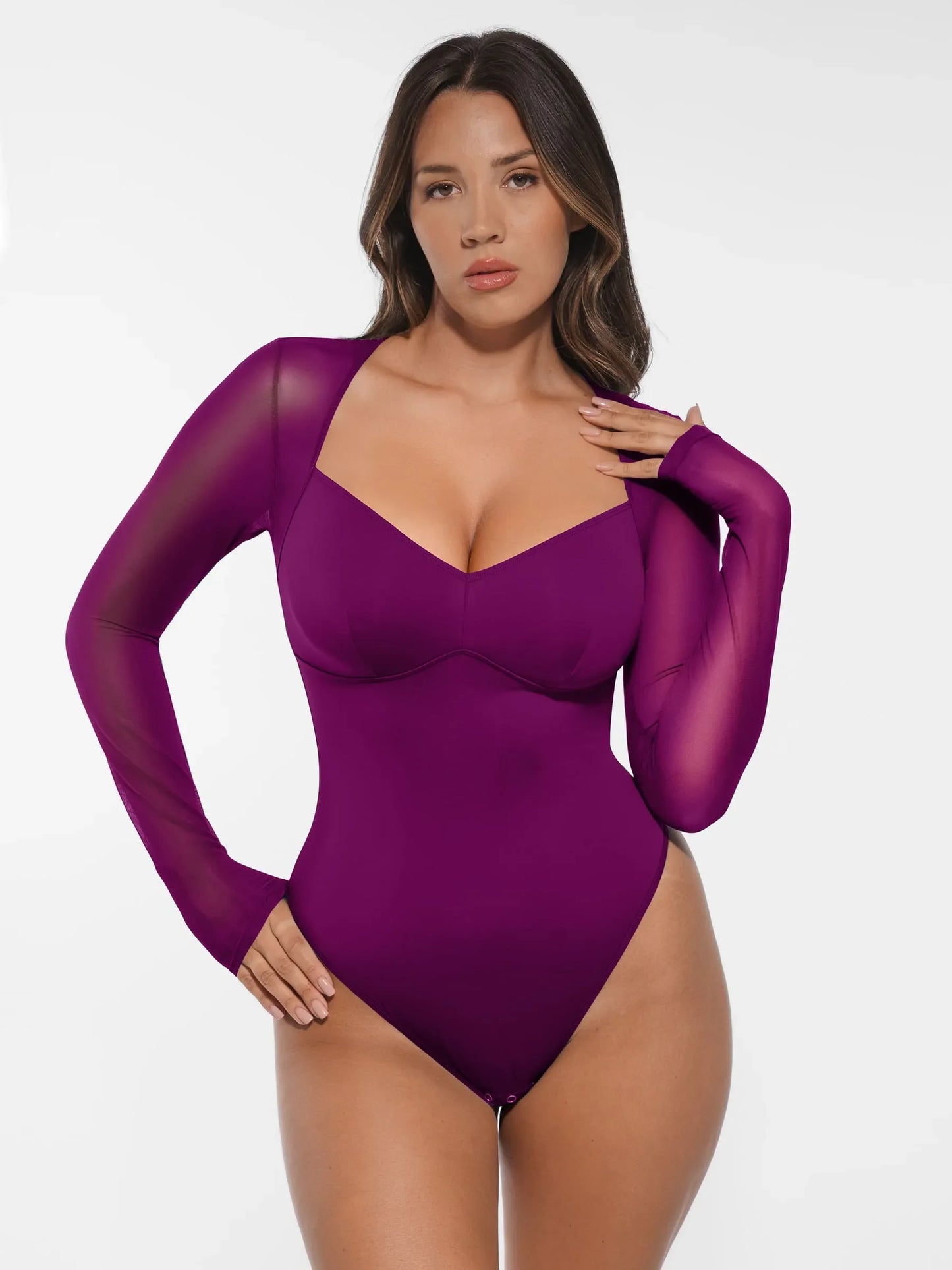 Willluxe Mesh Panel V-Neck Bodysuit