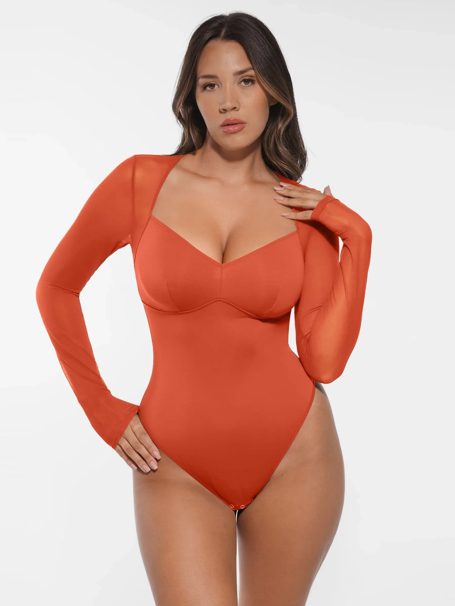 Willluxe Mesh Panel V-Neck Bodysuit