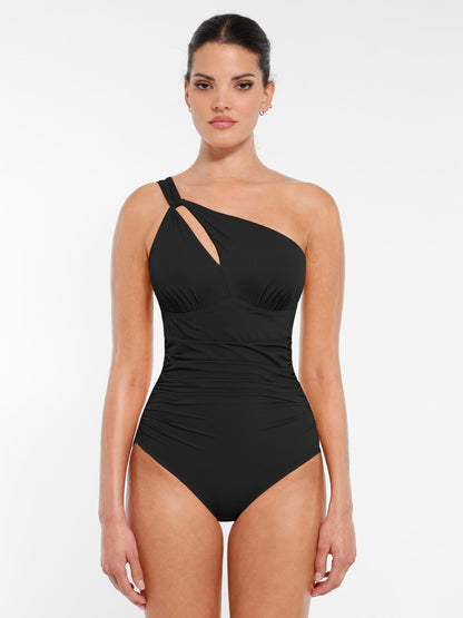 Willluxe One-Shoulder Hollow-Out Tummy Control Swimsuit