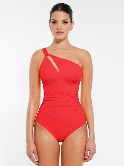 Willluxe One-Shoulder Hollow-Out Tummy Control Swimsuit