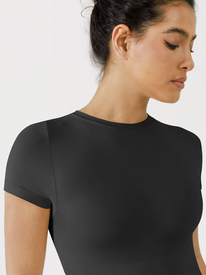 Willluxe Seamless Bodysuit Smooth Soft Fabric Crew Neck Short Sleeve