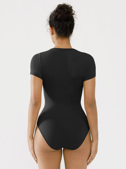 Willluxe Seamless Bodysuit Smooth Soft Fabric Crew Neck Short Sleeve