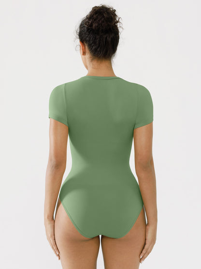 Willluxe Seamless Bodysuit Smooth Soft Fabric Crew Neck Short Sleeve