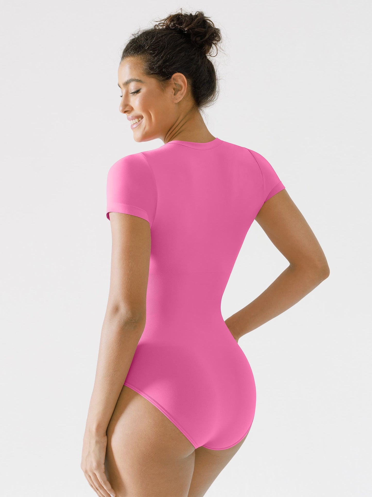 Willluxe Seamless Bodysuit Smooth Soft Fabric Crew Neck Short Sleeve