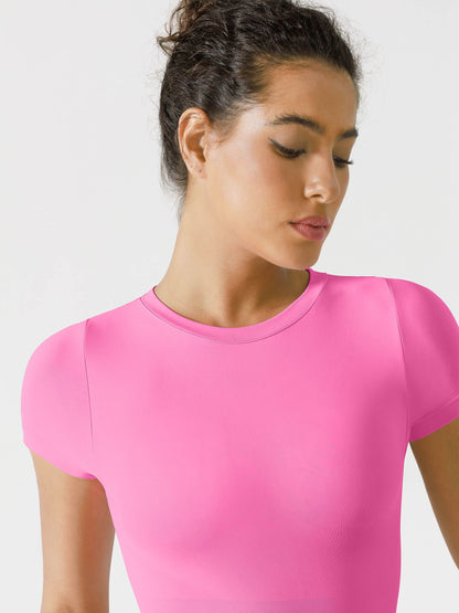 Willluxe Seamless Bodysuit Smooth Soft Fabric Crew Neck Short Sleeve