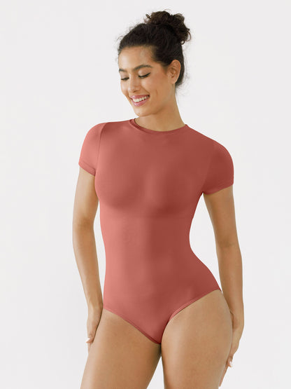 Willluxe Seamless Bodysuit Smooth Soft Fabric Crew Neck Short Sleeve