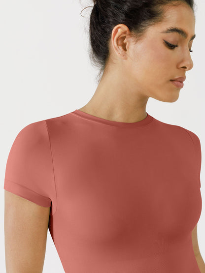 Willluxe Seamless Bodysuit Smooth Soft Fabric Crew Neck Short Sleeve