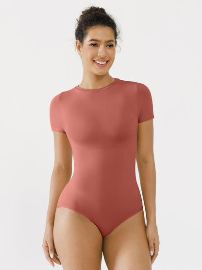 Willluxe Seamless Bodysuit Smooth Soft Fabric Crew Neck Short Sleeve