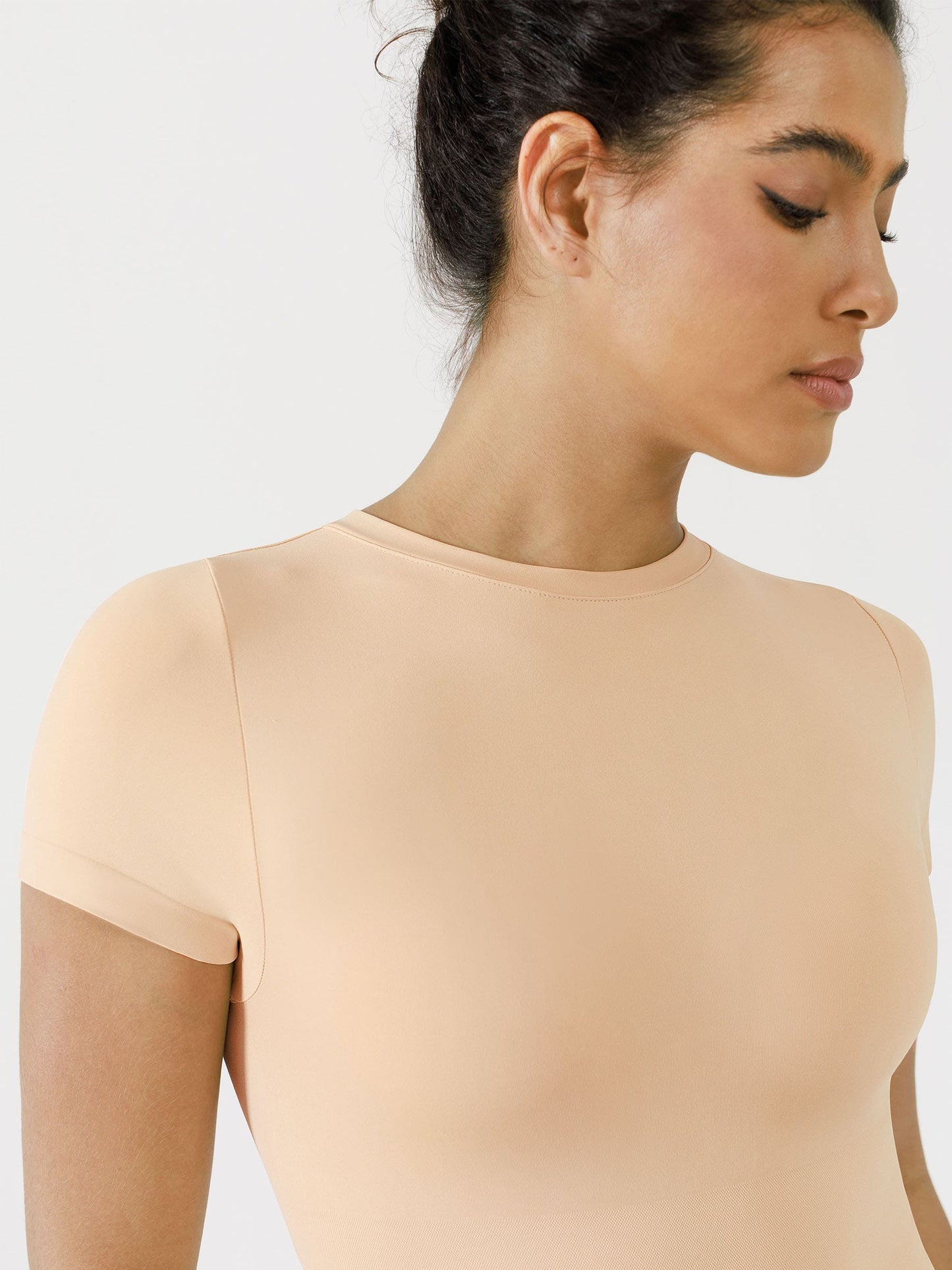 Willluxe Seamless Bodysuit Smooth Soft Fabric Crew Neck Short Sleeve