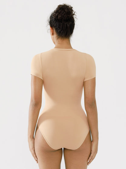 Willluxe Seamless Bodysuit Smooth Soft Fabric Crew Neck Short Sleeve