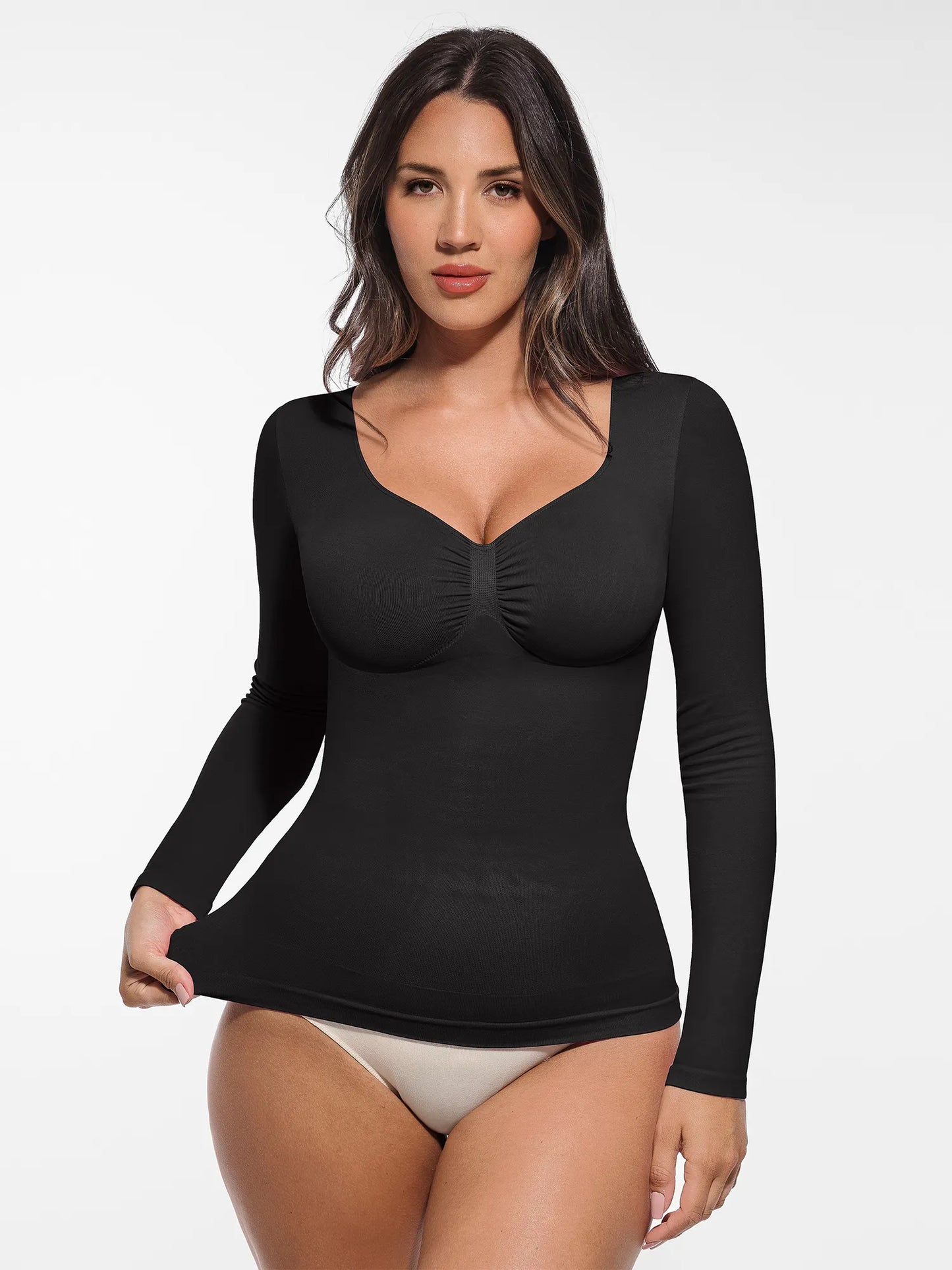 Willluxe Seamless Long Sleeve Tummy Control Thong Bodysuit
