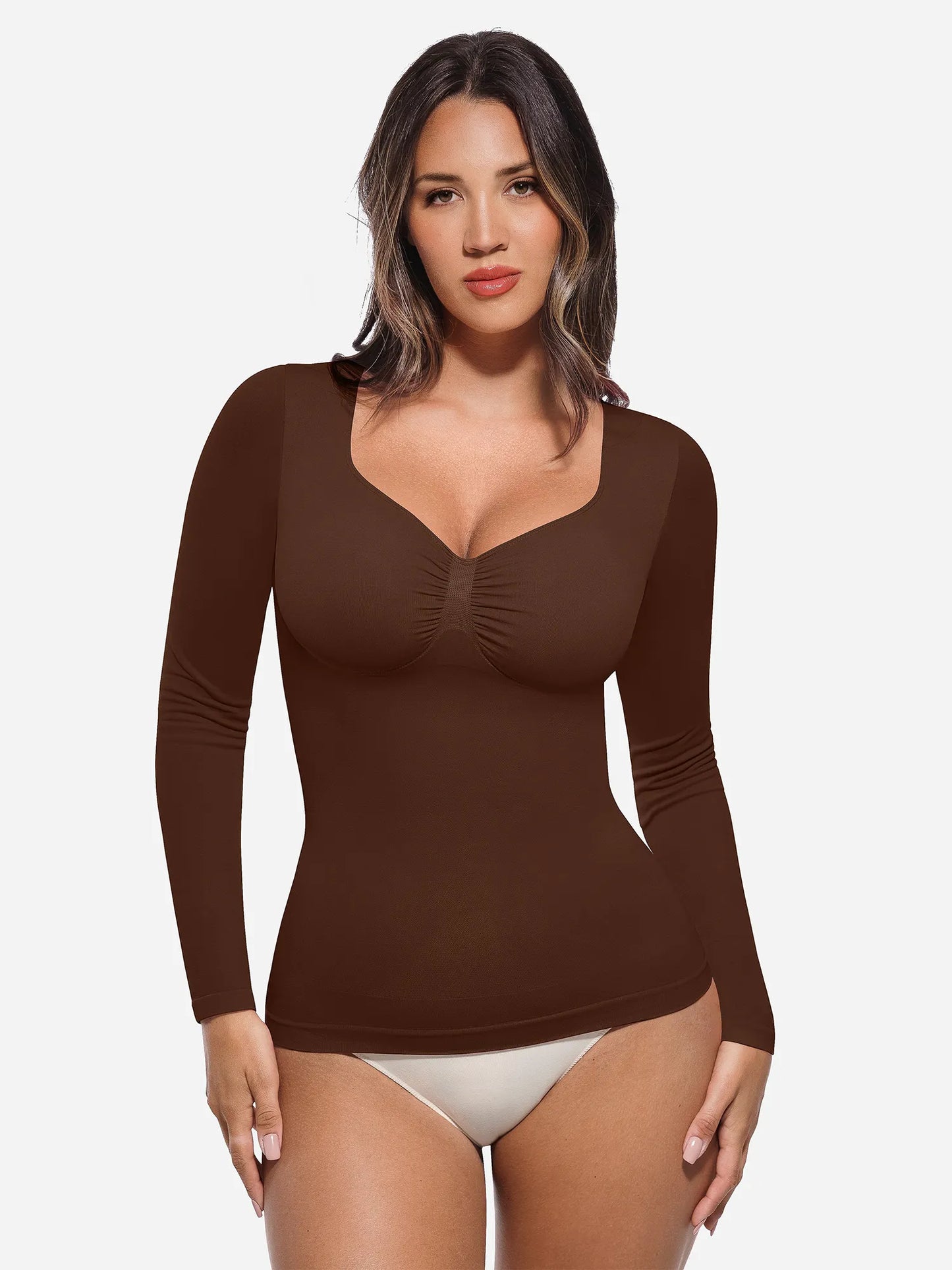 Willluxe Seamless Long Sleeve Tummy Control Thong Bodysuit