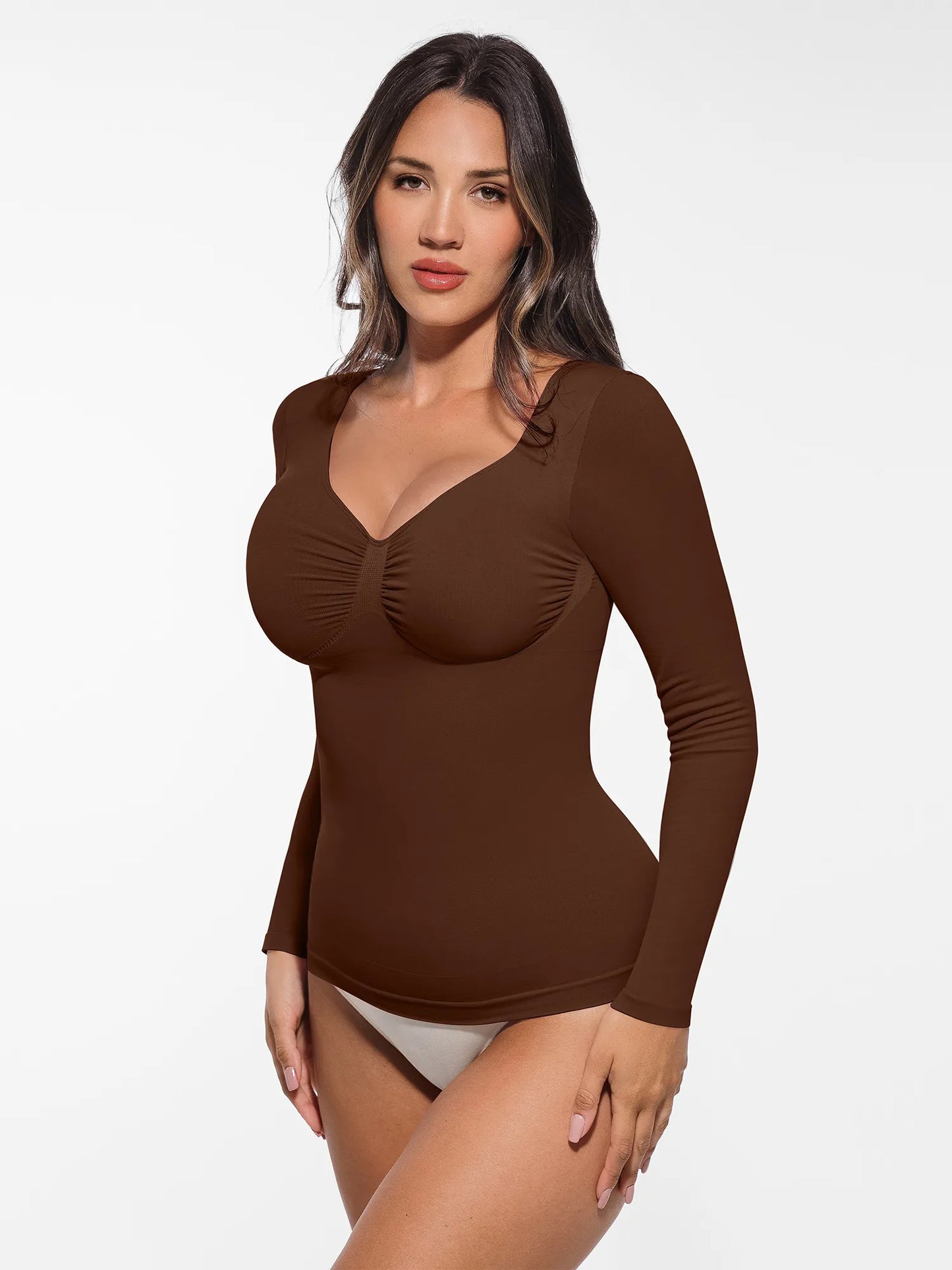 Willluxe Seamless Long Sleeve Tummy Control Thong Bodysuit