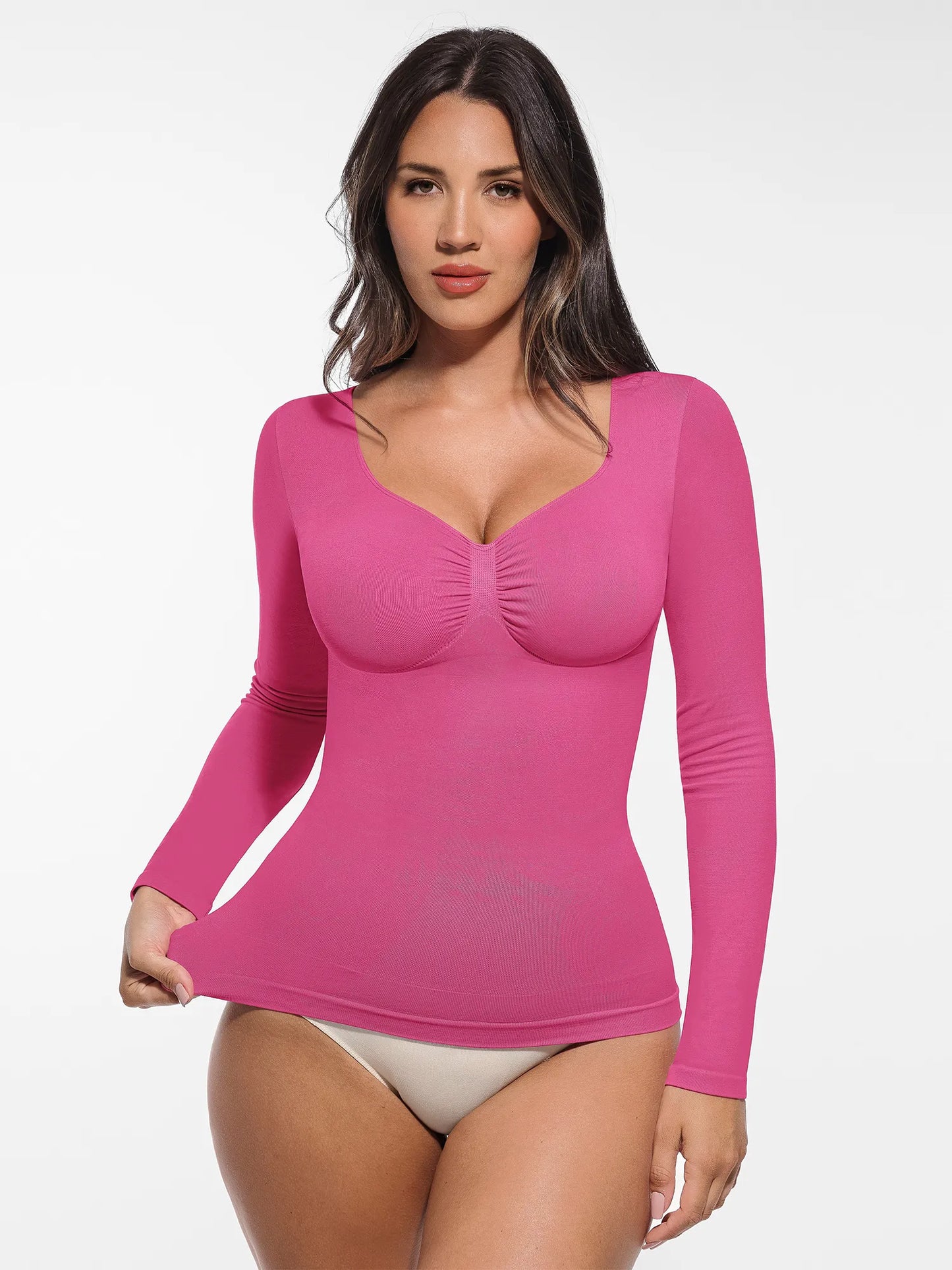 Willluxe Seamless Long Sleeve Tummy Control Thong Bodysuit