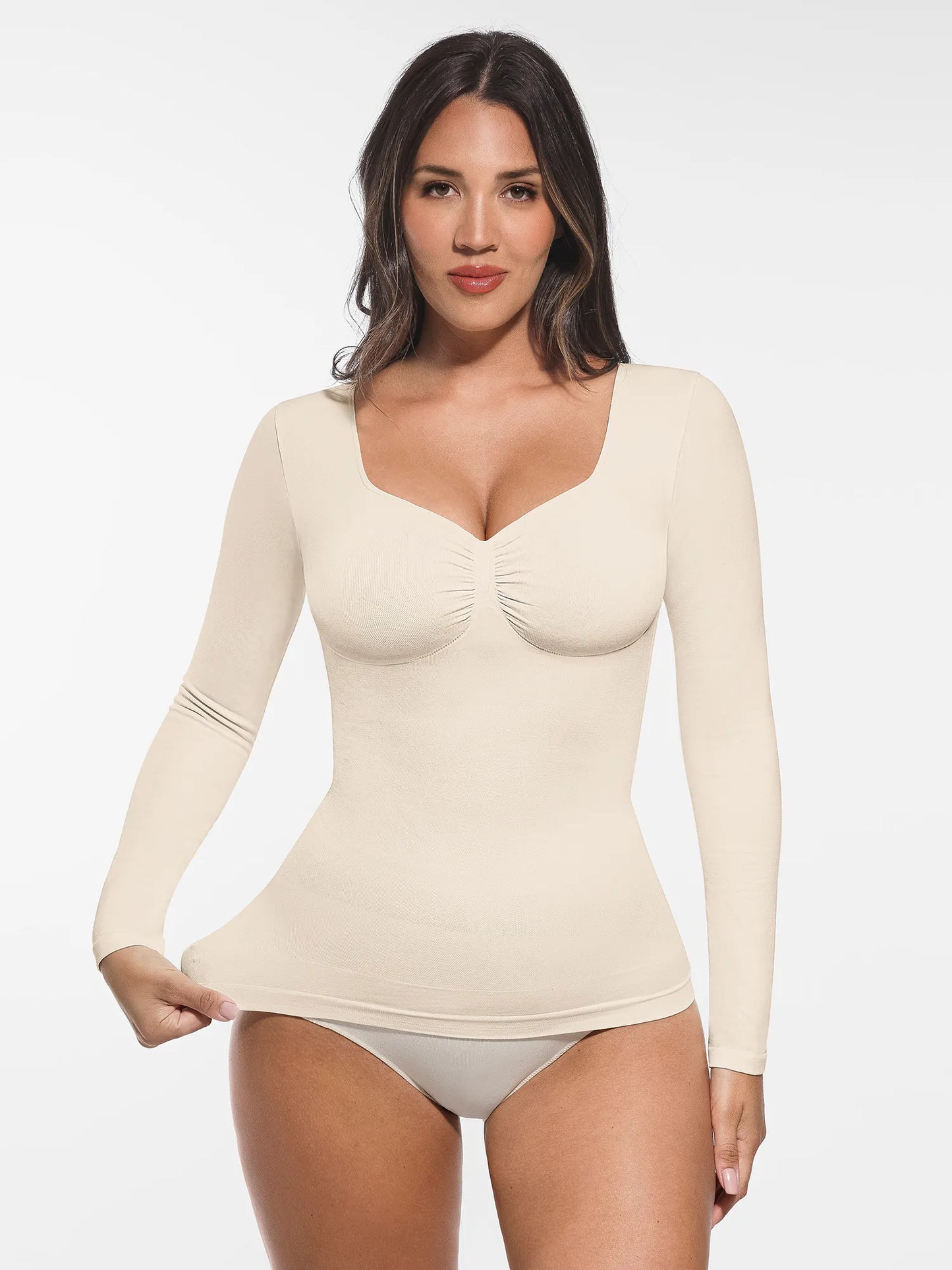 Willluxe Seamless Long Sleeve Tummy Control Thong Bodysuit