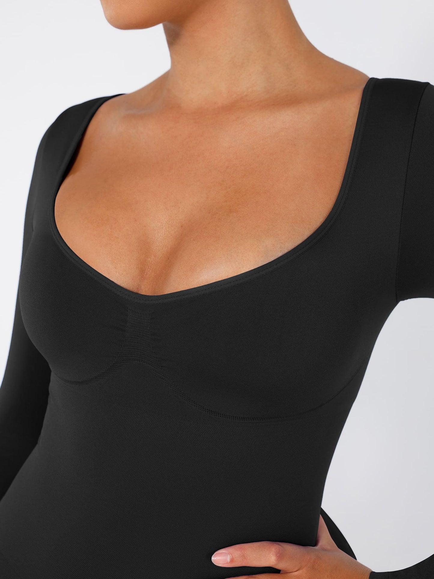 Willluxe Seamless Long Sleeve Shaper Dress with Removable Pads and High Slit